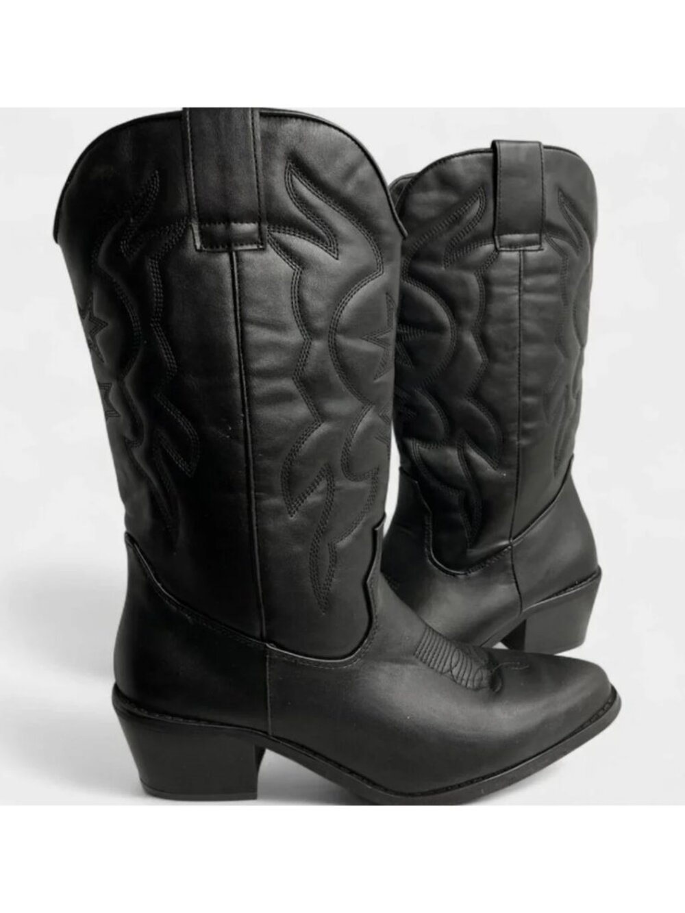 Streetwear Women's 9 Faux Leather Western Boots Cowgirl Cowboy Black